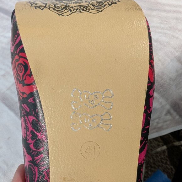 JustFab Women's Pink-Black Skull Peep Toe Heels Size 41 - Picture 11 of 11